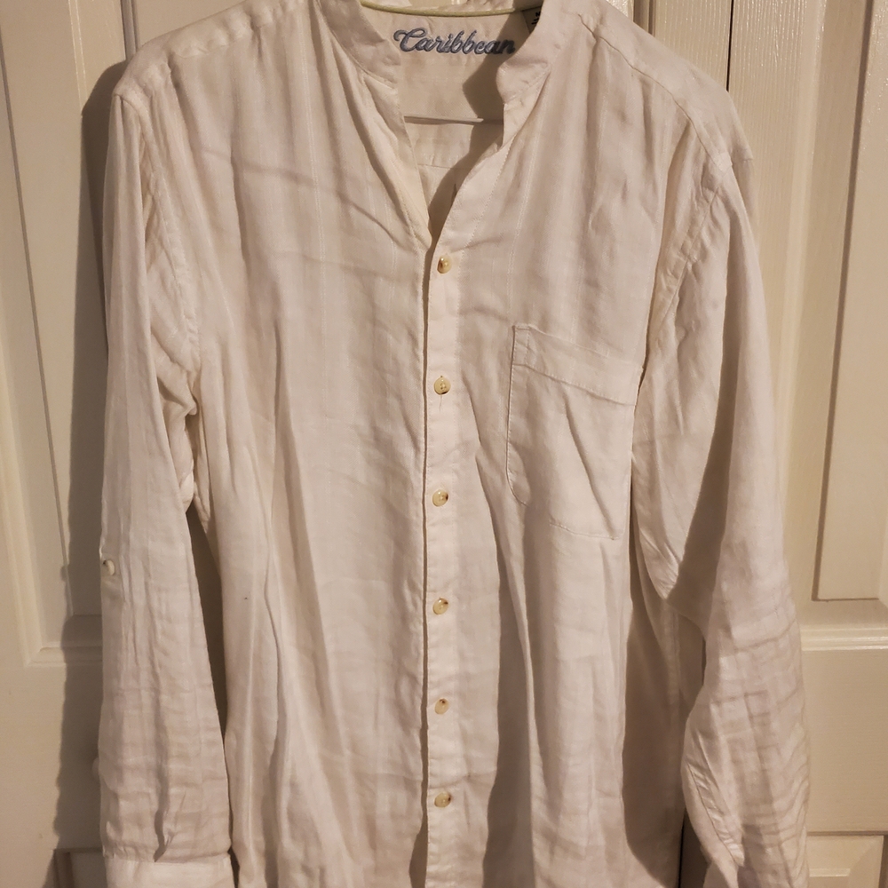 Caribbean Men's White Button-Down Linen Shirt - Picture 3 of 5
